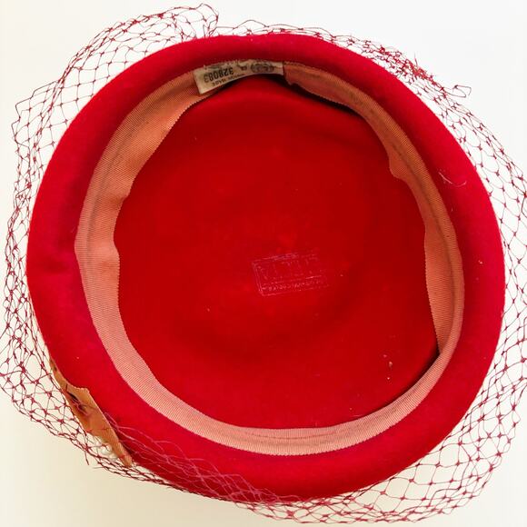 Vintage Union Made Pill Box Hat Red - Picture 10 of 13